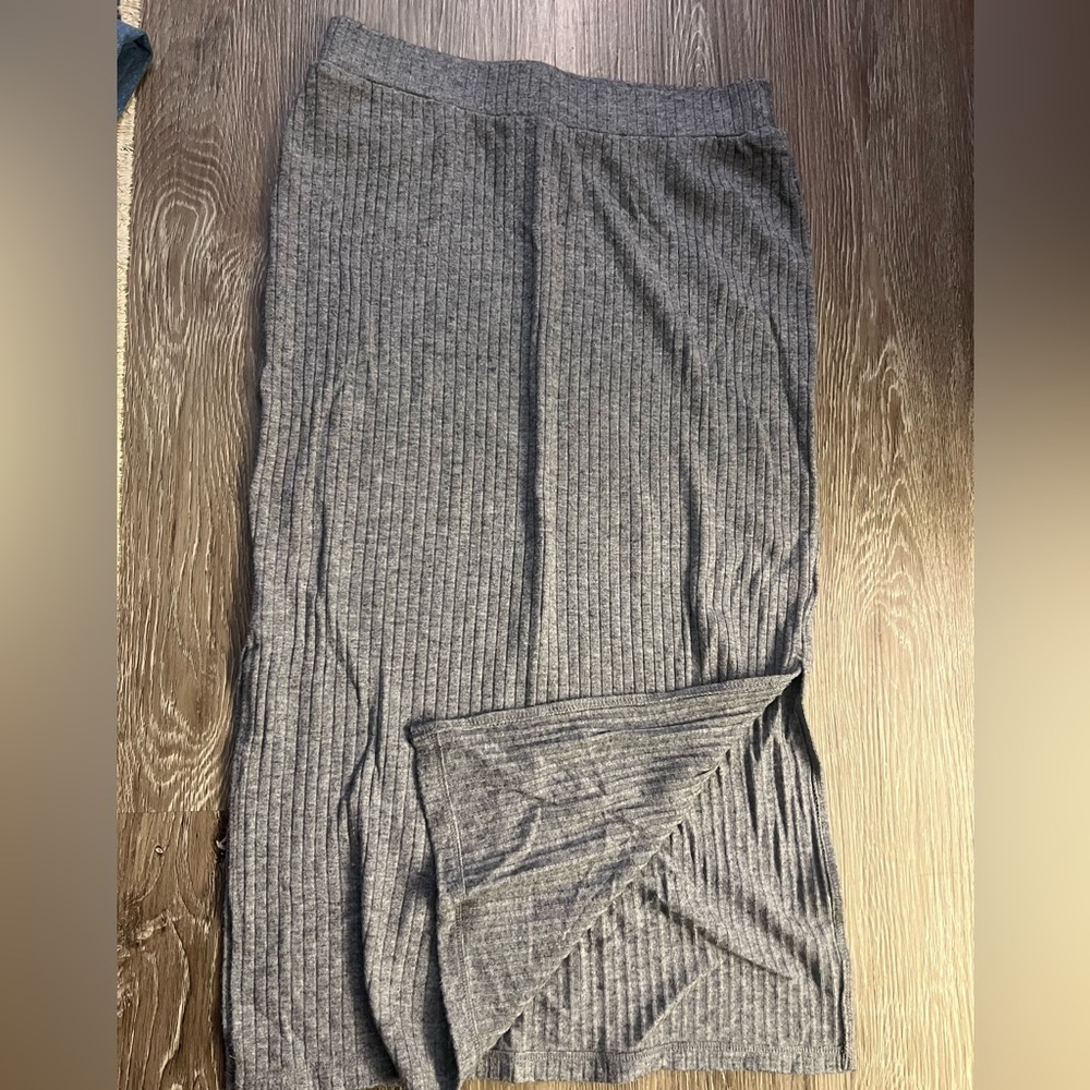 1. State Knit MIdi Ribbed Skirt with side slits